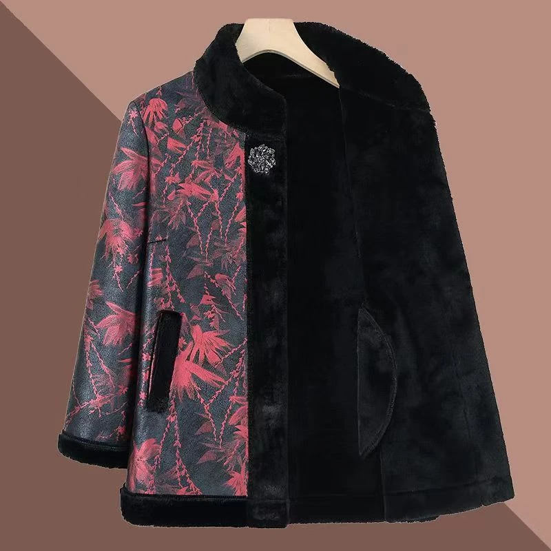 12121-大码加绒棉袄中老年人冬装女棉衣老人妈妈保暖棉服【A仓】