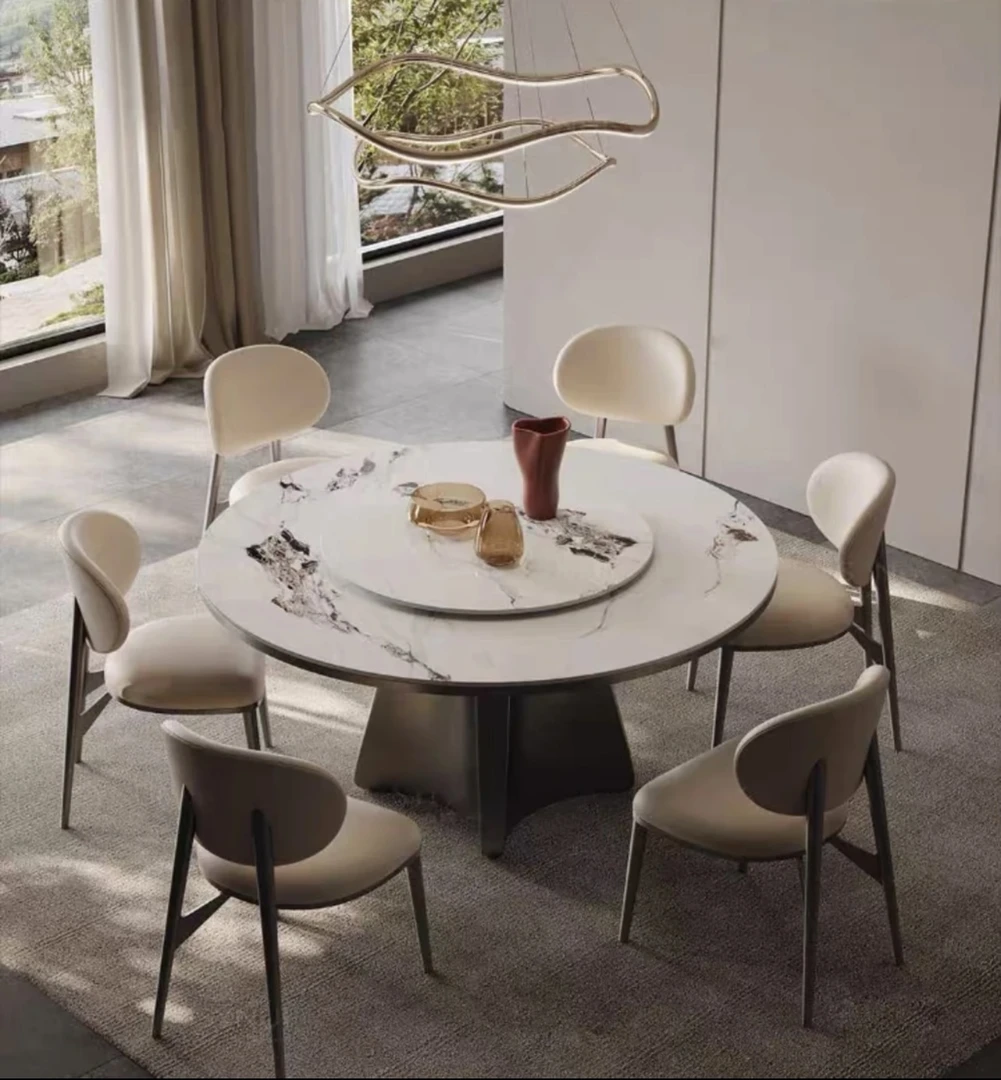 圆形餐桌岩板餐桌加厚台圈轻奢简约适合家用现代简约风