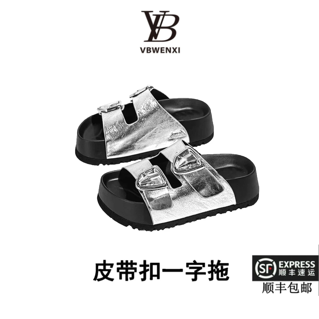 【一字拖】夏季透气外穿欧美时尚复古皮带扣厚底一字拖