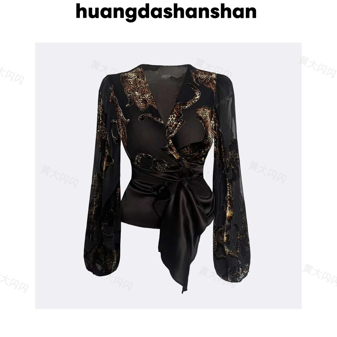 【黄大闪闪原创】新款女人味定制性感百搭性感长袖丝绒上衣SSQ9007