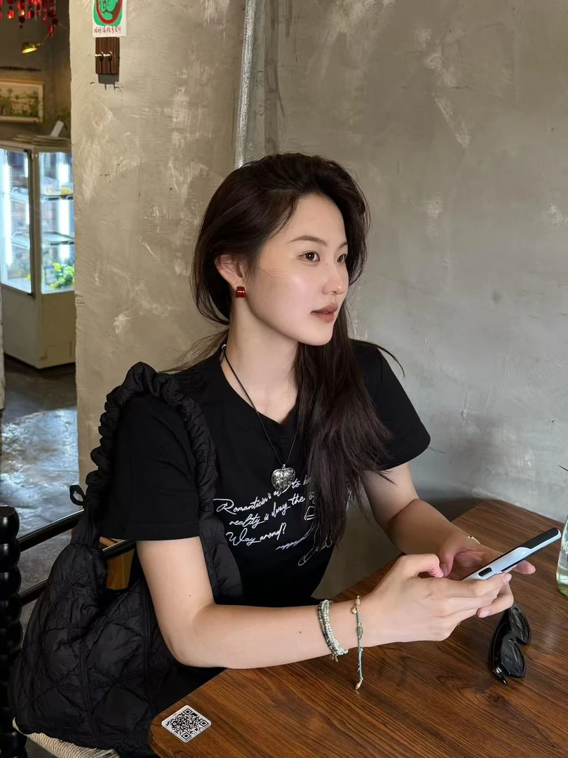 2025夏季新款美式复古正肩t恤蝴蝶结烛台圆领短袖上衣百搭半身裙