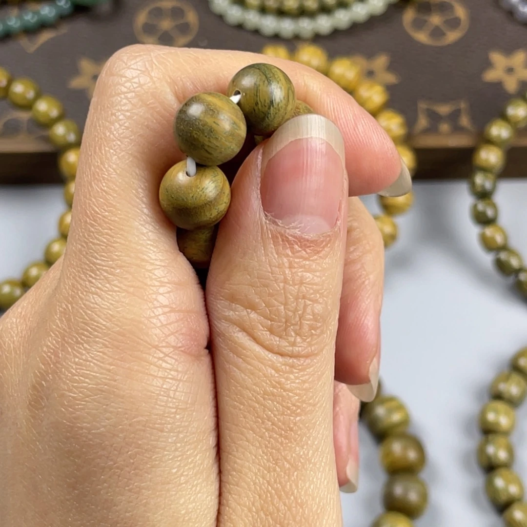 继***线维腊木（绿檀）无事牌1号料10mm单圈无胶无漆无蜡两颗差价