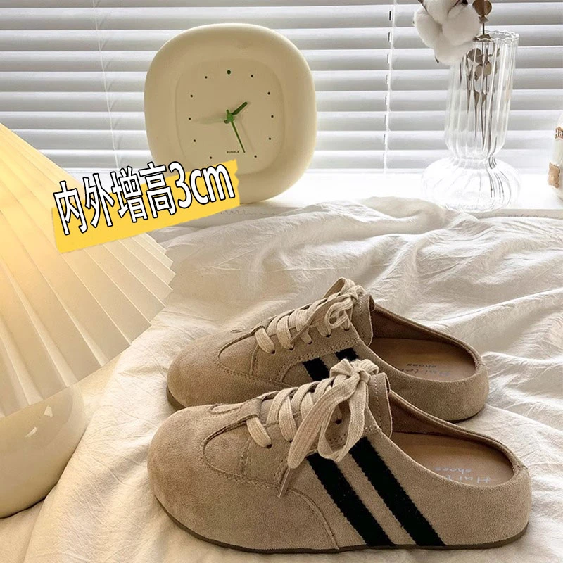 包头半拖鞋女外穿2025新款春夏复古德训鞋舒适女厚底无后跟懒人鞋