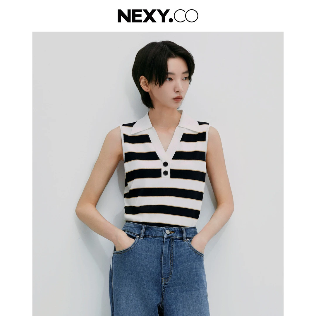 【晨粉专享价】奈蔻25夏款时尚休闲舒适冰丝无袖背心优雅V领针织衫