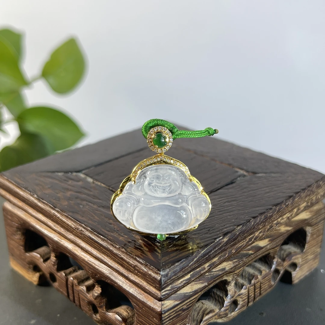 JCW22-159  天然缅甸A货翡翠  18k金钻镶嵌佛公