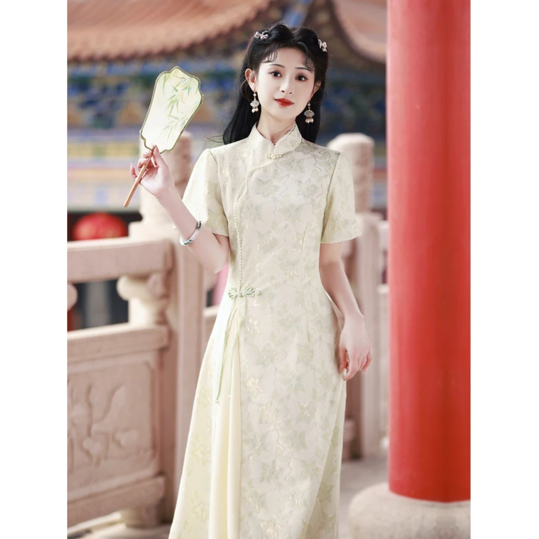 小清新旗袍2025新款改良少女年轻款连衣裙新中式国风夏季绿色日常