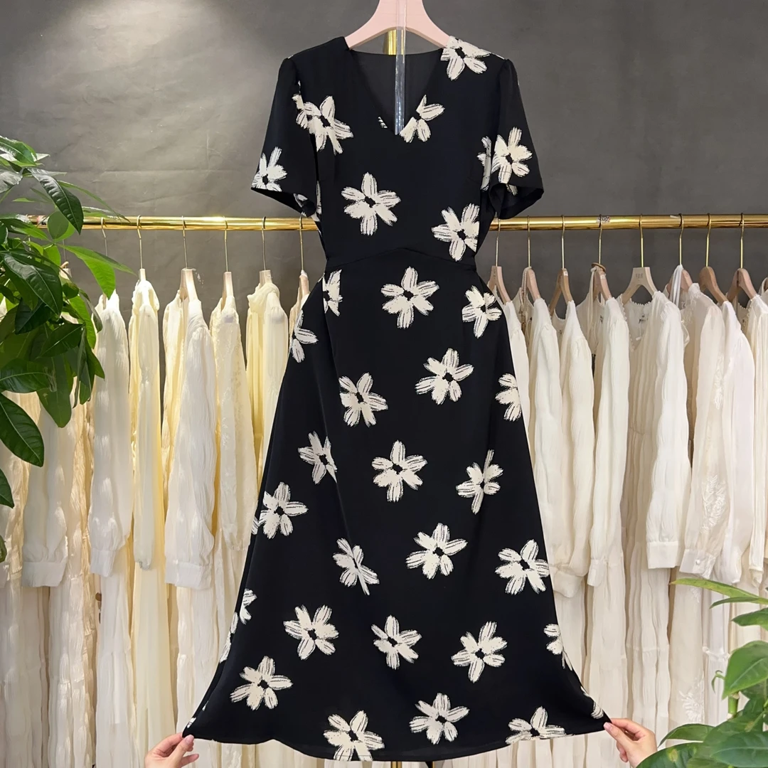 法式复古气质碎花印花连衣裙女夏2025新款收腰显瘦A字长裙子