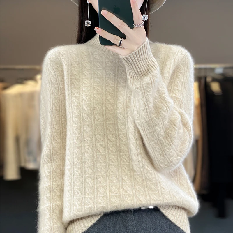 (027-029号)半高领毛衣女秋冬新款宽松加厚内搭针织打底衫上衣女