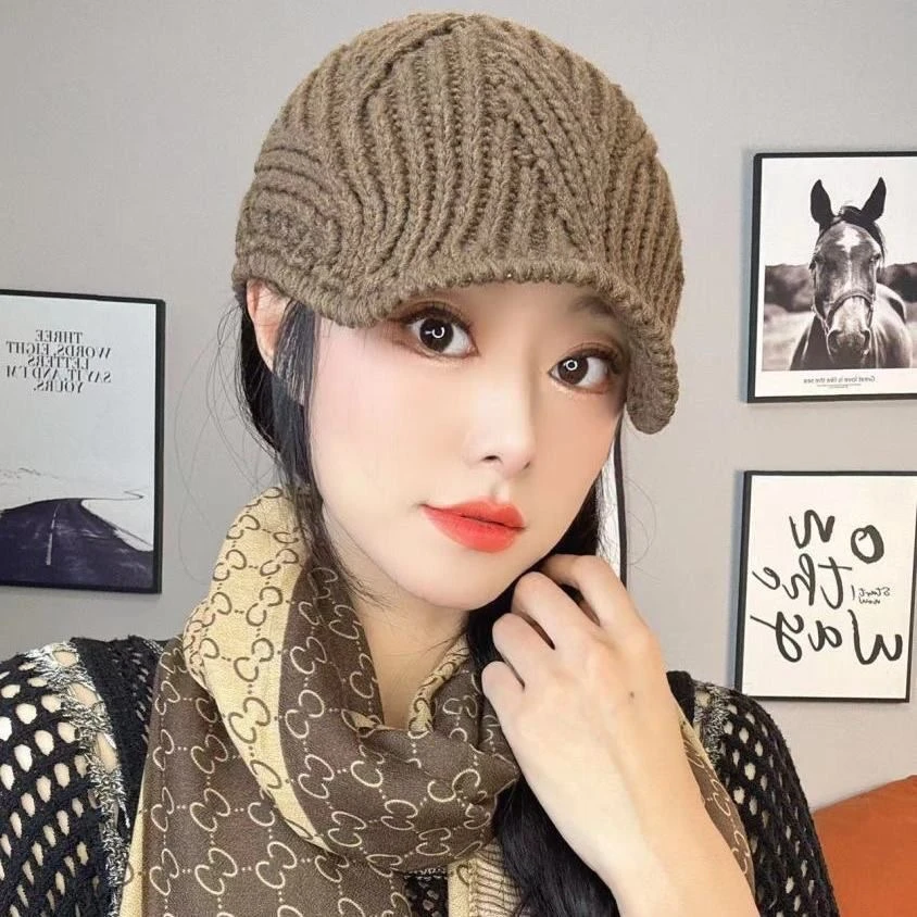 帽子新款2025韩版手工春秋季鸭舌帽毛线帽保暖包头时尚针织爆款