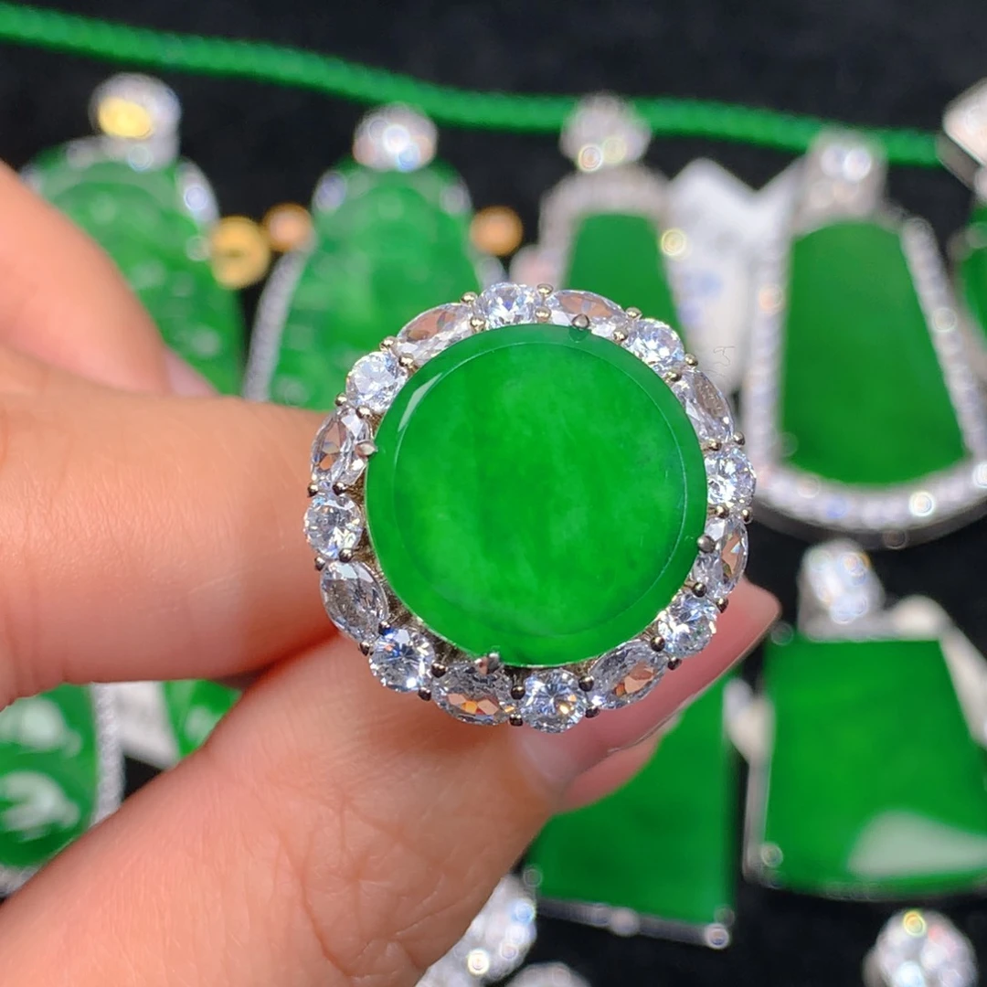 翡翠戒指银S925镶嵌翡翠