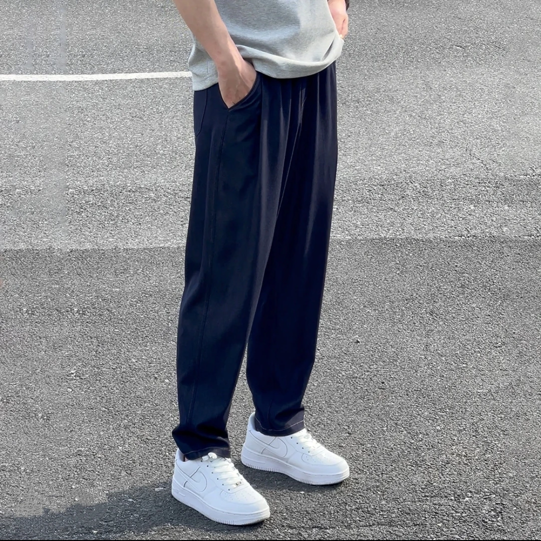 夏季新款冰丝凉感软牛仔裤男士时尚复古宽松垂感直筒微锥休闲长裤