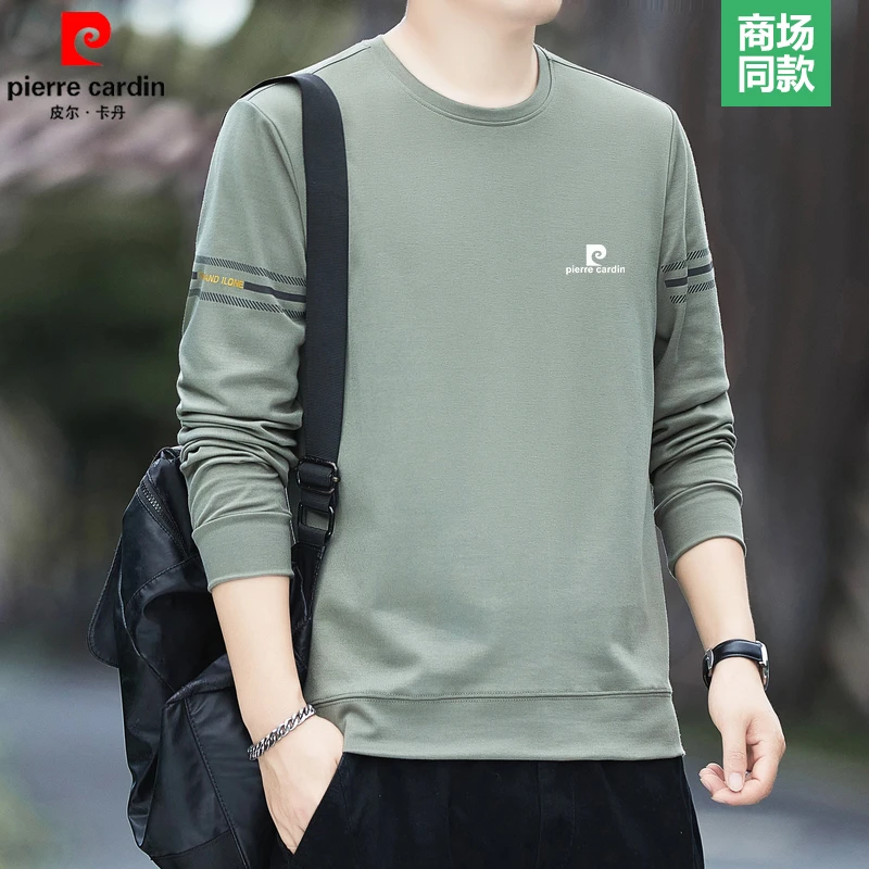皮尔卡丹男士卫衣春秋薄款长袖运动休闲圆领打底衫宽松中老年男装