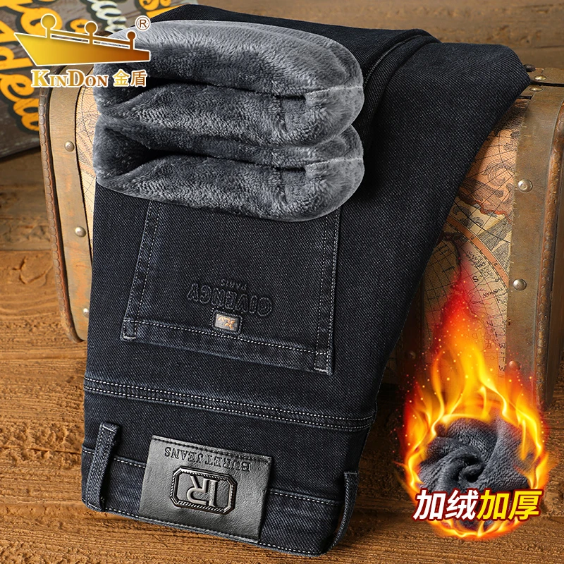 牛仔裤男款爆款2025秋冬加绒加厚保暖男士商务高腰宽松直筒裤子男