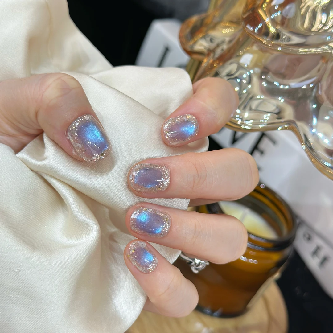 【蓝眼泪】纯手工穿戴甲10片夏季穿戴甲轻奢气质美甲贴