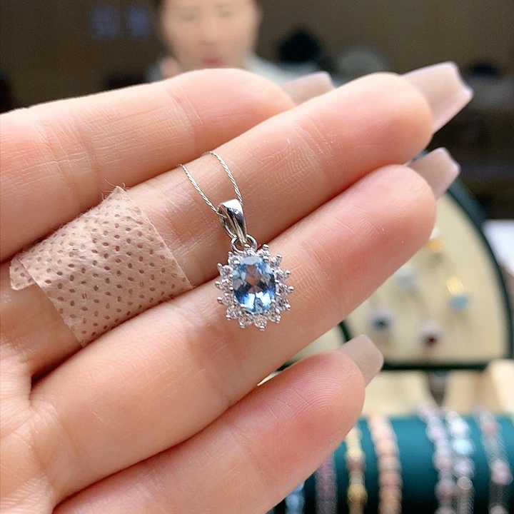 海蓝宝石吊坠(赠链)银S925镶嵌