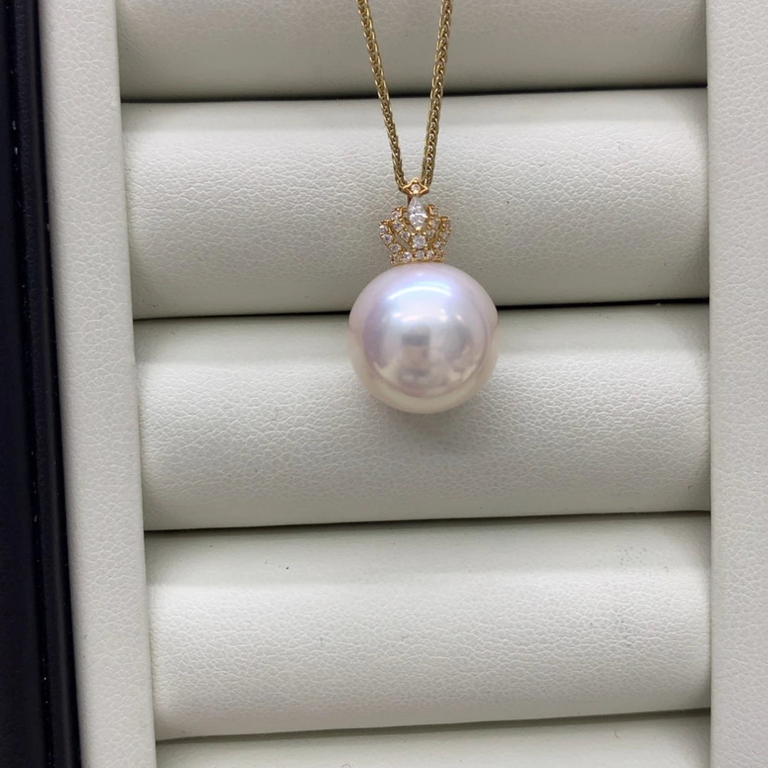 淡水珍珠18K金镶嵌吊坠(不含链)