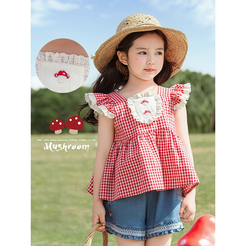 幼悠女童夏季田园风娃娃衫小女孩洋气韩范衣服儿童森系服装X4784