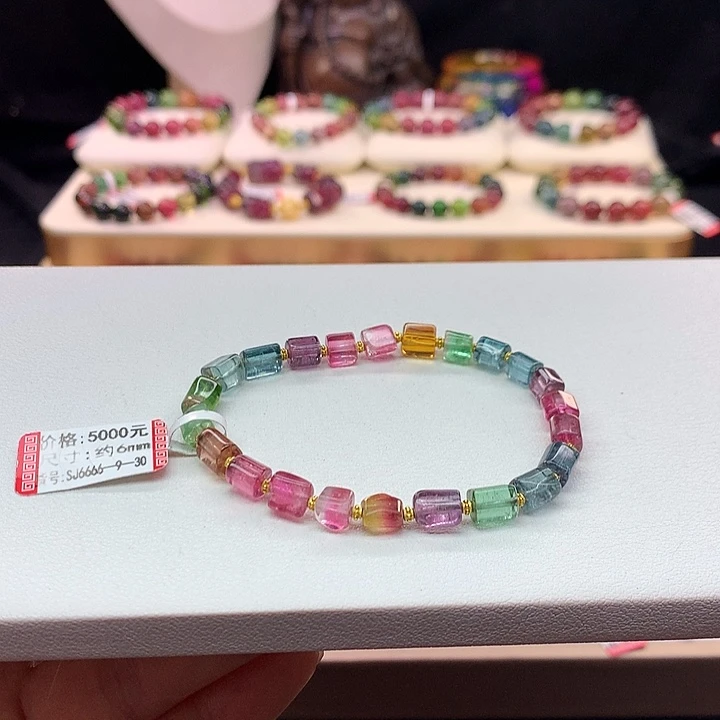 西瓜碧玺手链未镶嵌西瓜手串6mm