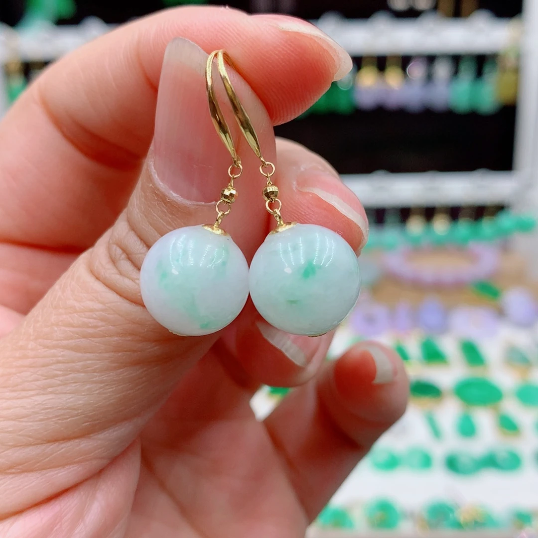 翡翠耳饰18K金镶嵌美***～