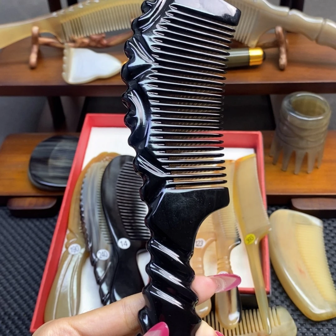 纯手工制作黑水牛角梳