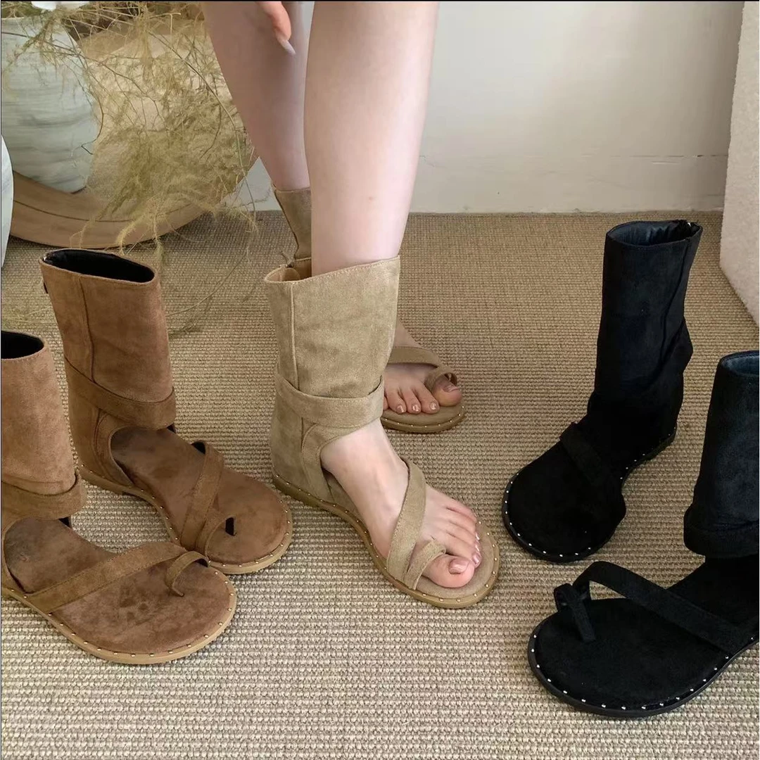 【退换货补运费】增高5cm森系套趾凉鞋女夏季低跟凉靴时髦夹趾短靴