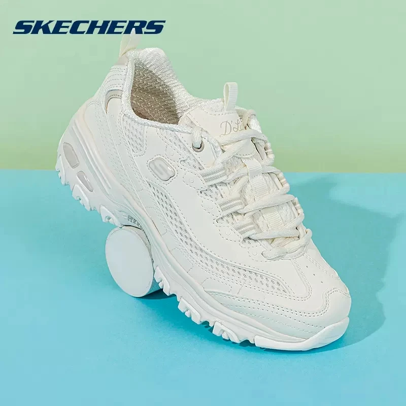 斯凯奇官方正品女鞋春季新款透气熊猫鞋厚底显高老爹鞋缓震运动鞋