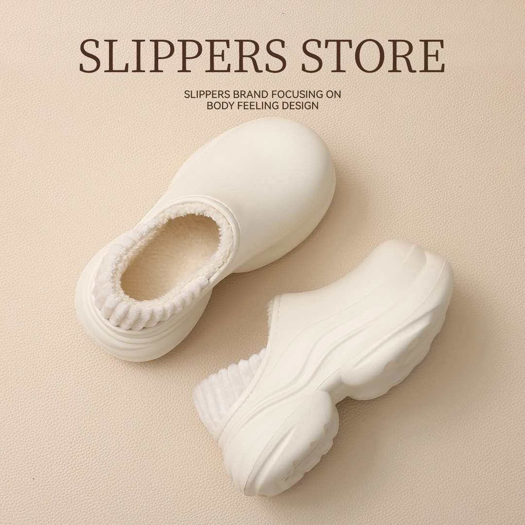 红豆防水厚底棉拖鞋女士秋冬季2025新款包跟家居增高加绒保暖棉鞋