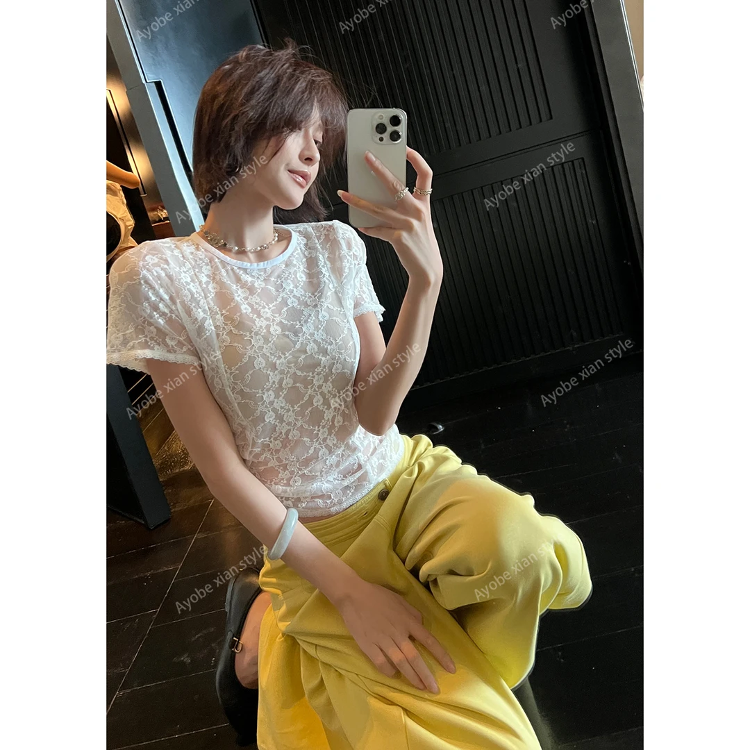 AYOBE小贤/温柔诗遐想 时髦精穿搭bi备 法式纯欲透视蕾丝打底独特