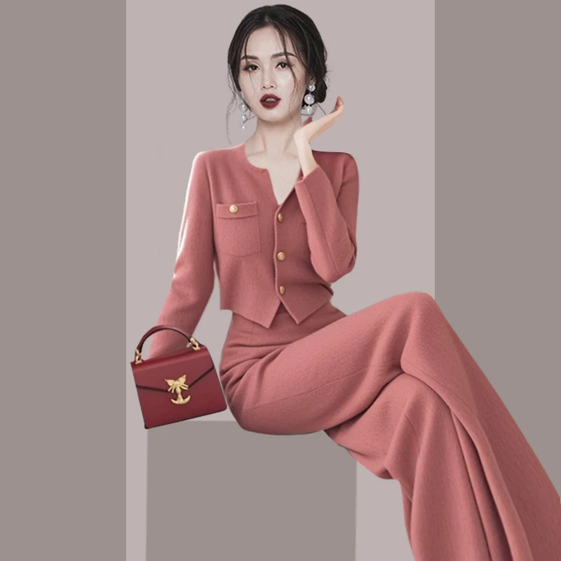 春装小香风搭配整套气质干练独特洋气高级感时尚粉色上衣裤子套装