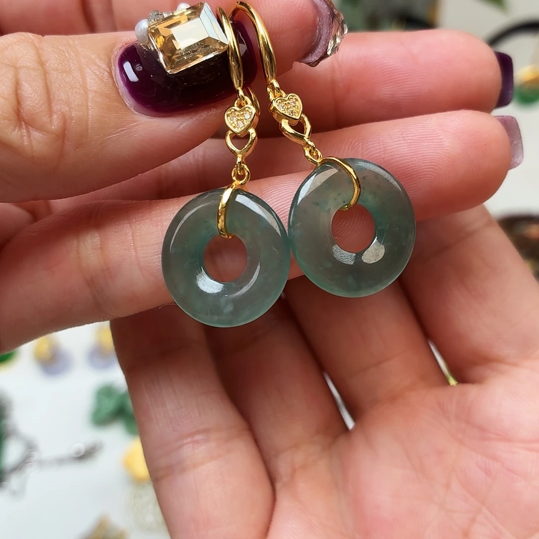 翡翠银S925镶嵌耳饰