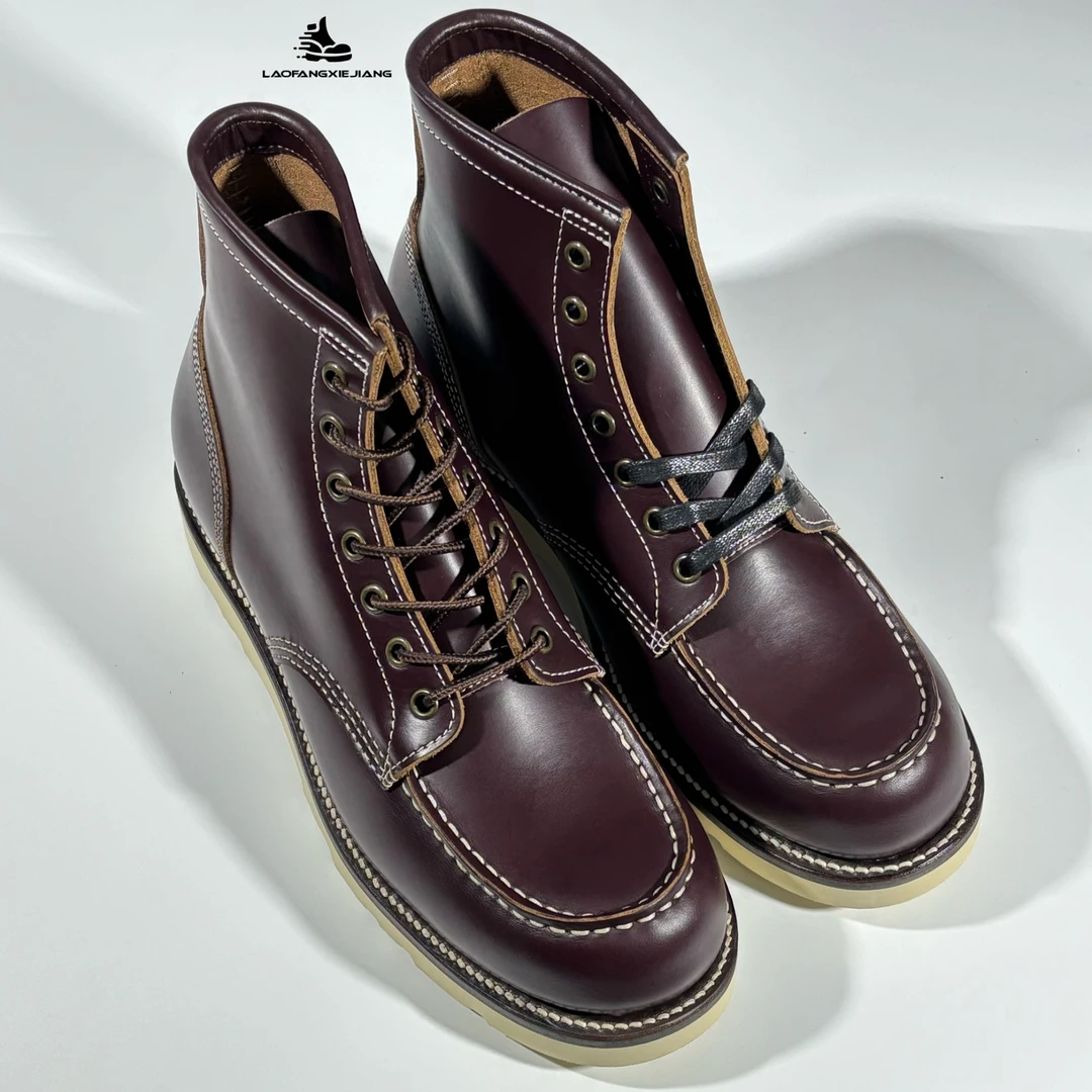 LFXG工装靴875固特异工艺泰庆茶芯皮酒红色橡胶大底耐磨抗造牛皮