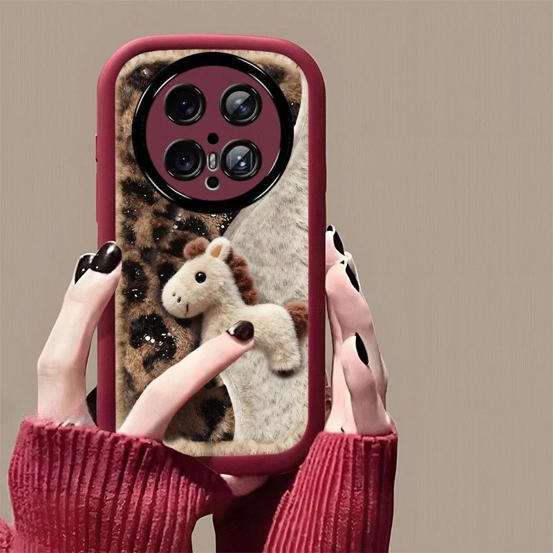 毛绒豹纹小马适用华为mate80promax手机壳mate70+全包mt60高级感