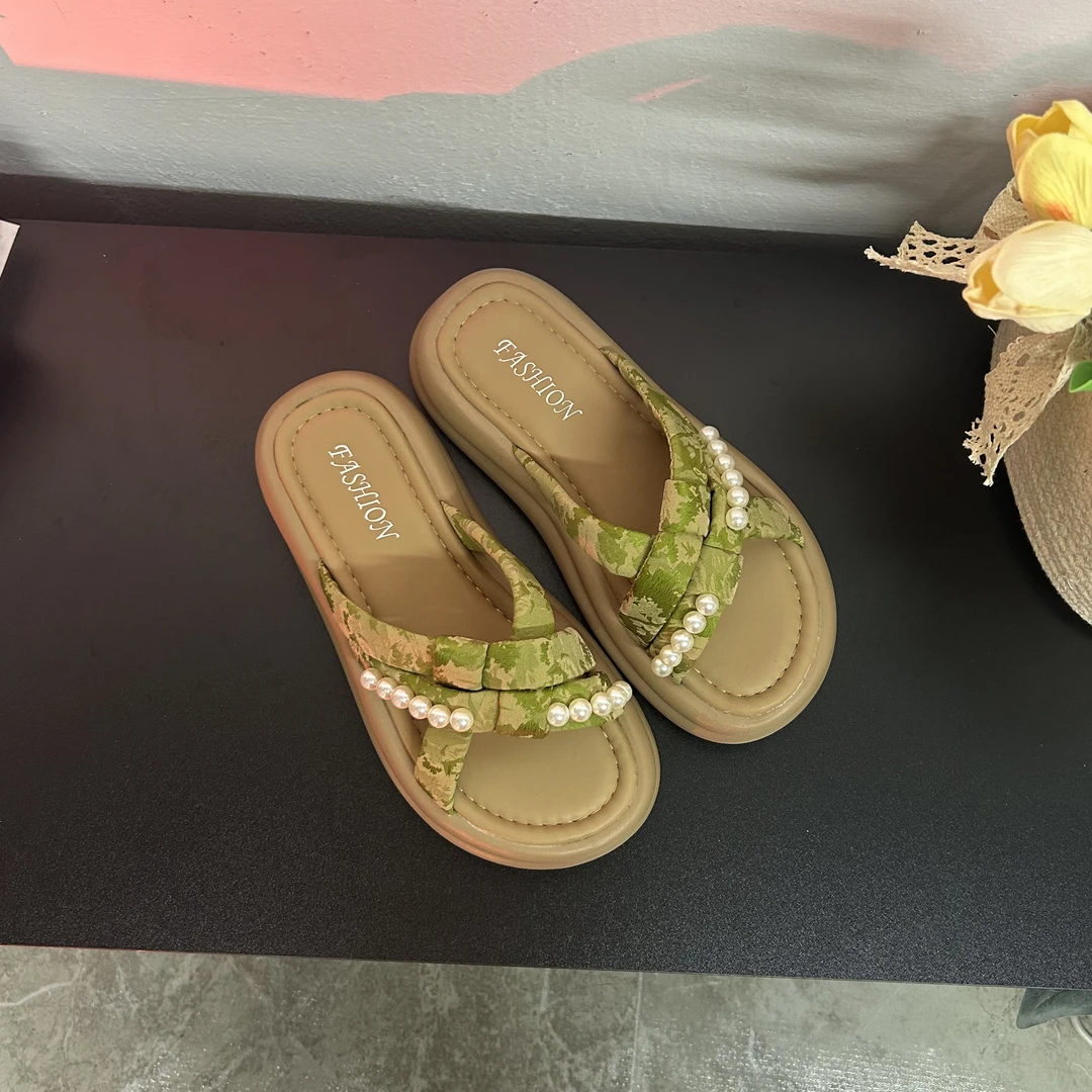 仙女珍珠国风拖鞋女夏外2025夏季新款配裙子网红百搭休闲沙滩拖鞋