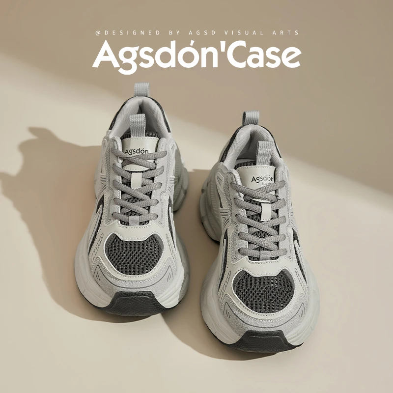 Y奥古狮登灰色老爹鞋女2025新款春小个子增高网面透气休闲运动鞋Y