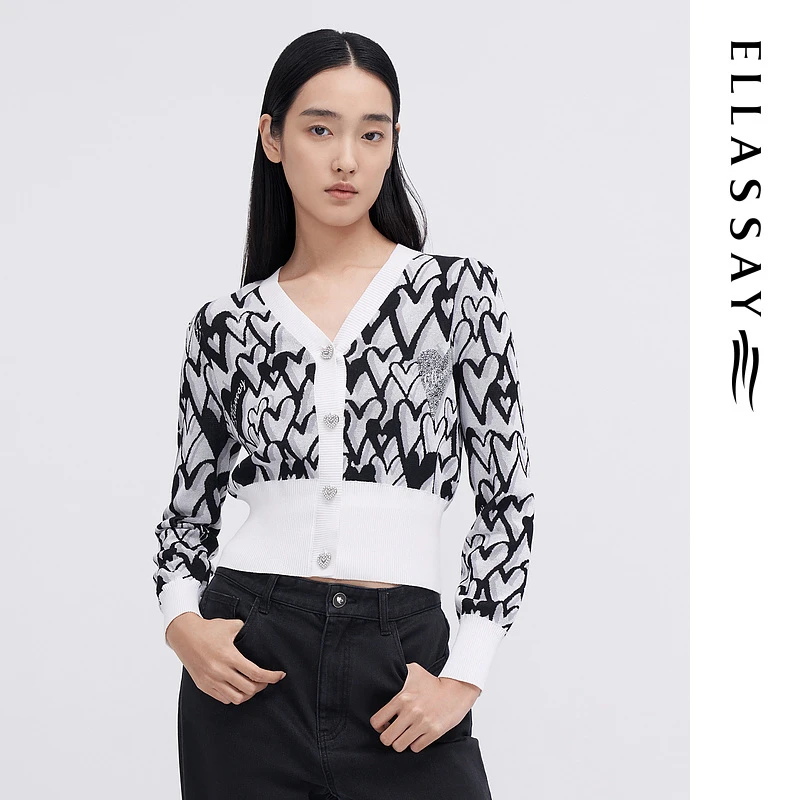 【晨粉专享】ELLASSAY春季新款撞色收腰针织衫女EWW341M00800