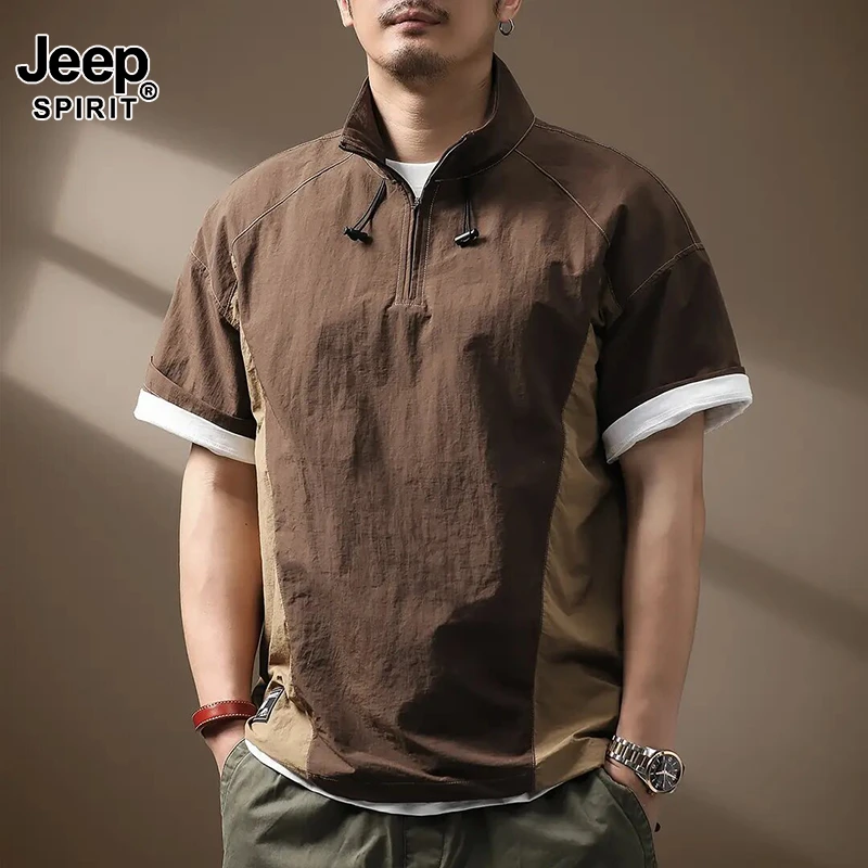 JEEP美式机能风速干冰丝Polo衫男短袖t恤潮流休闲夏季户外半拉链