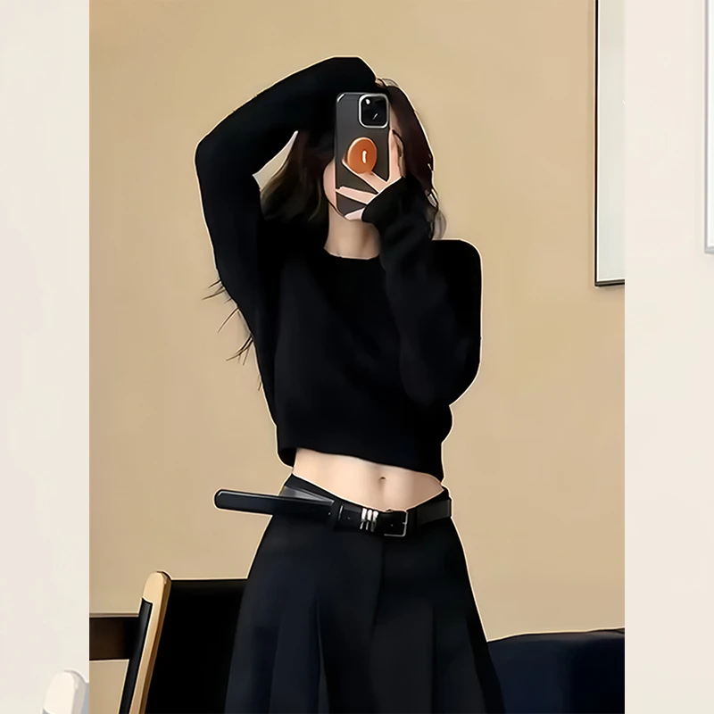 别致独特漂亮黑色内搭小衫毛衣女装秋冬洋气高贵百搭针织衫上衣服