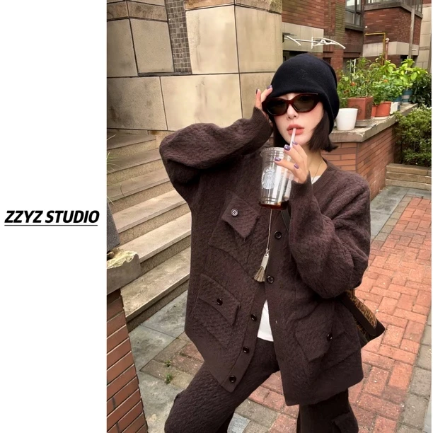 【ZZYZ】“巴黎破晓”高级感外穿针织狡花开衫外套➕工装休闲裤套装