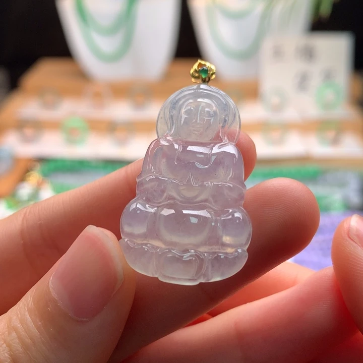 翡翠18K金镶嵌颈饰天然缅甸A货翡翠