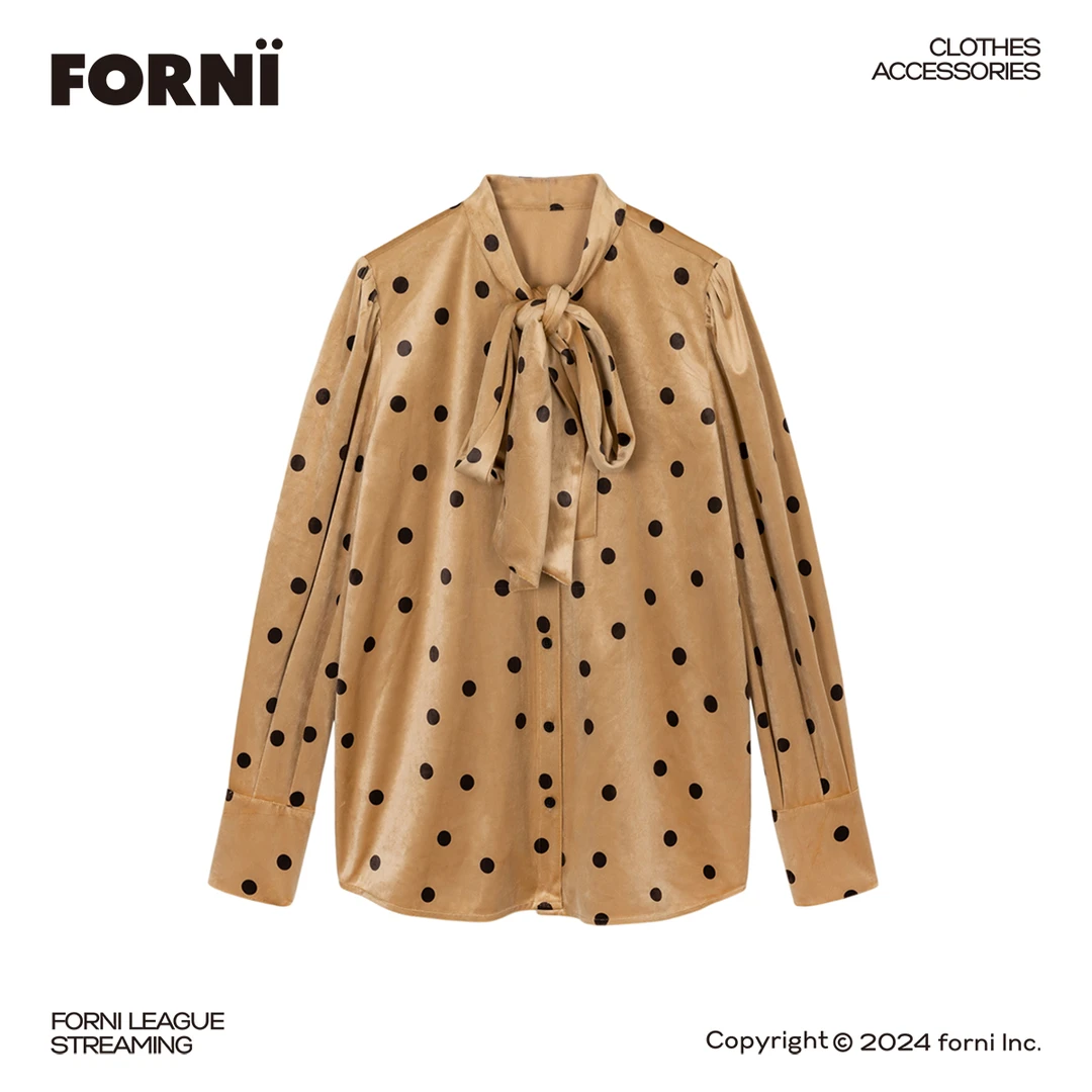 FORNI × YOYO 奶茶 复古气质长袖款衬衫休闲时尚百搭波点衬衣