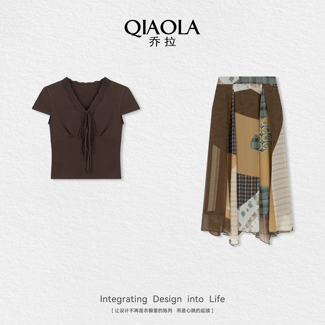 QIAOLA/乔拉【北岛海风】夏季针织印花透气浪漫显瘦时尚套装预售