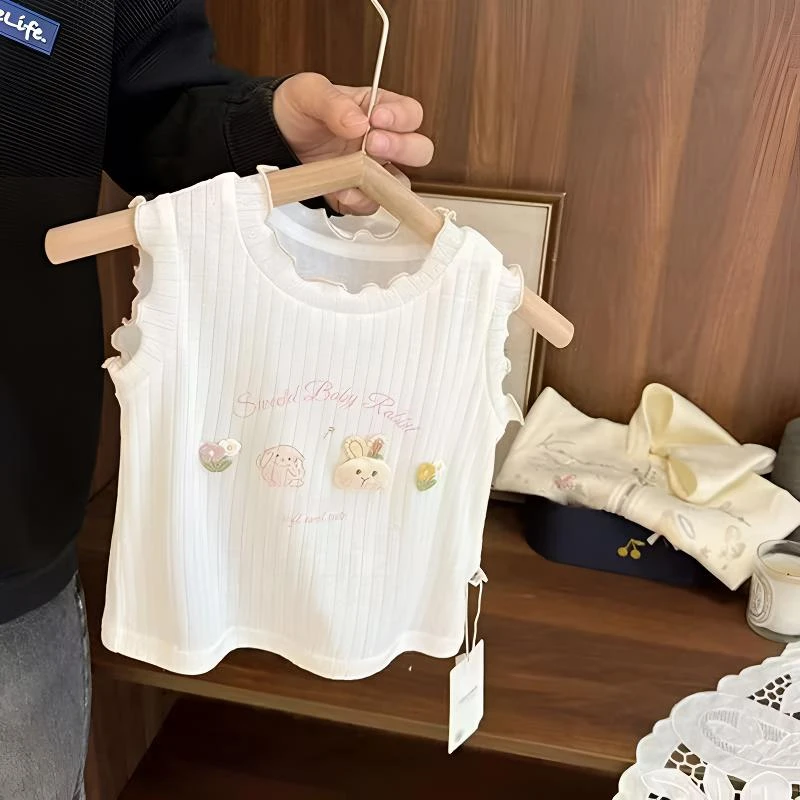 女孩无袖背心2025夏季新款女童柔软薄款透气t恤小童女宝外穿上衣T