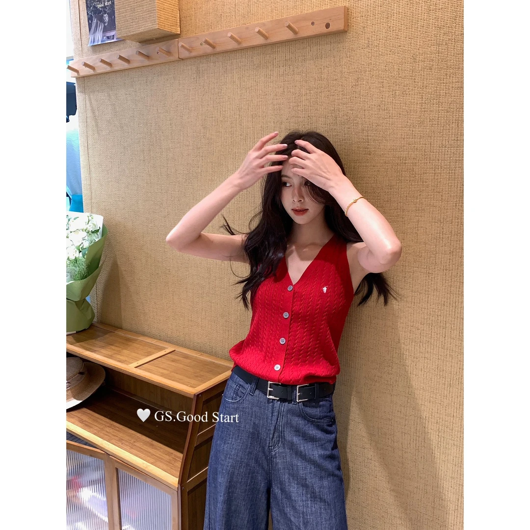 【肉总】式老钱风气质休闲经典小马标针织马甲