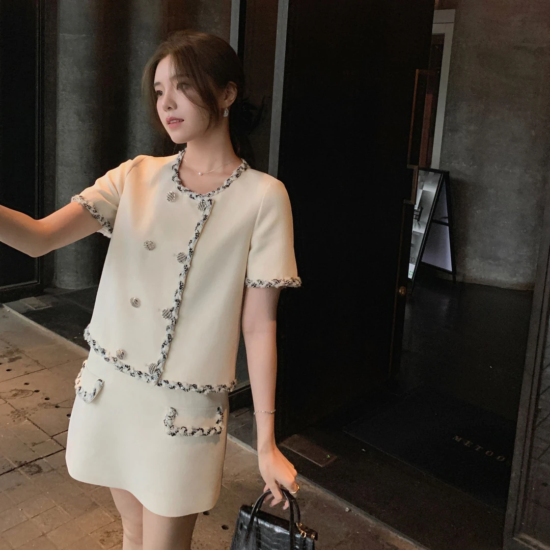 ASM ANNA◆香草塔塔~简约醋酸连衣裙/双排扣香风外套/短裙A10326