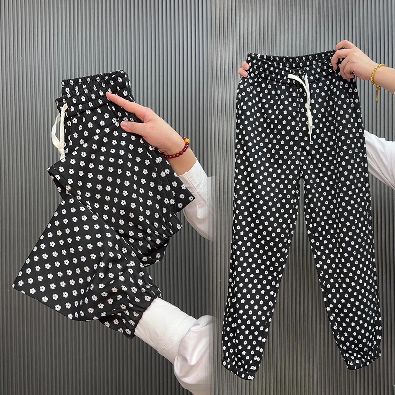 2025春季新款透气薄款九分休闲裤松紧腰时尚百搭宽松哈伦灯笼裤女