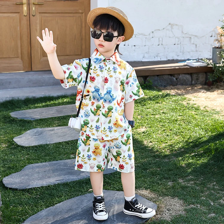 H819（5D卡通恐龙）男童夏装两件套冰凉立体恐龙短袖童装