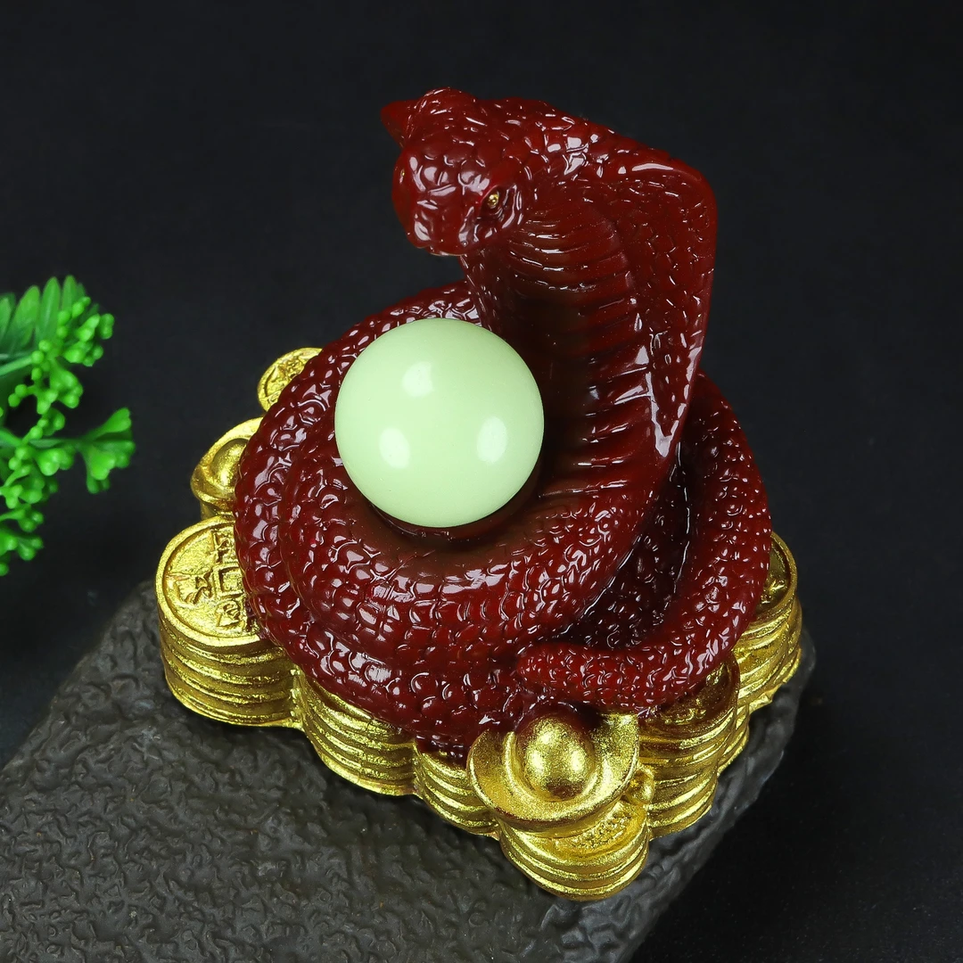 紫金砂十二生肖蛇摆件招财家居客厅办公装饰工艺品转运带夜明珠