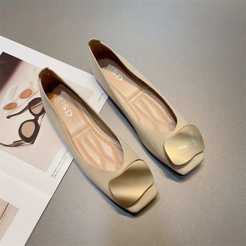 浅口单鞋女爆款春季新款金属扣舒适一套百搭单鞋软底豆豆鞋夏季