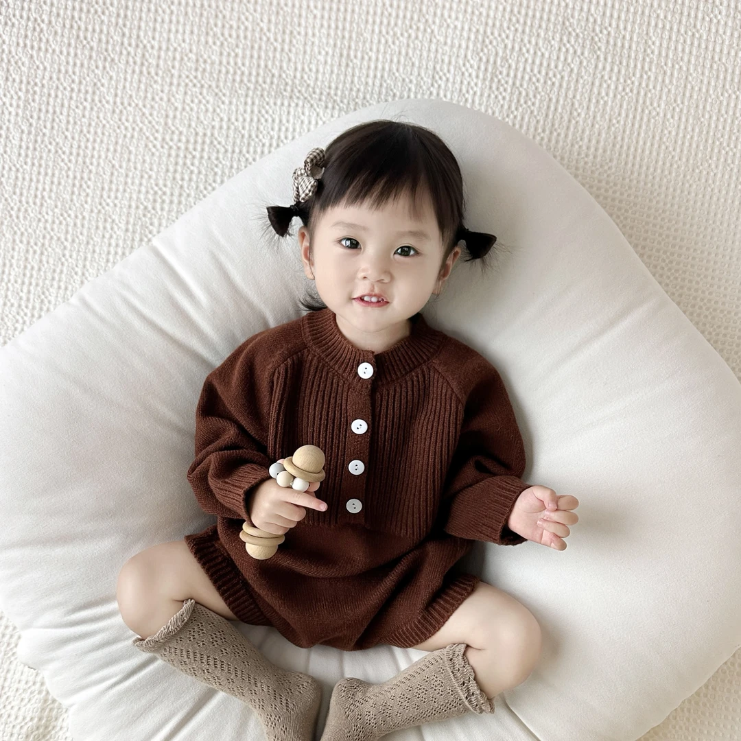 韩版婴儿衣服春装新款婴童宝宝针织包屁衣时髦长袖哈衣外出春秋款