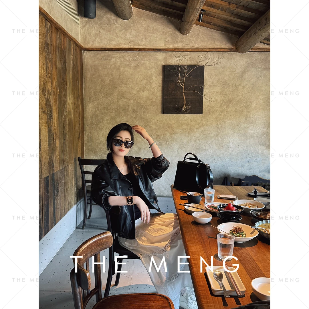 THE MENG【焦点】绵羊皮软油蜡翻领通勤短款皮衣#M251F0002